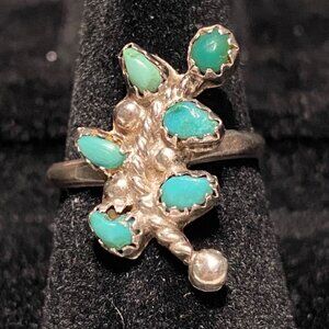 Ring Turquoise Size 5.5 Petit Point Possibly Native Zuni Old Pawn Vintage Jewelr